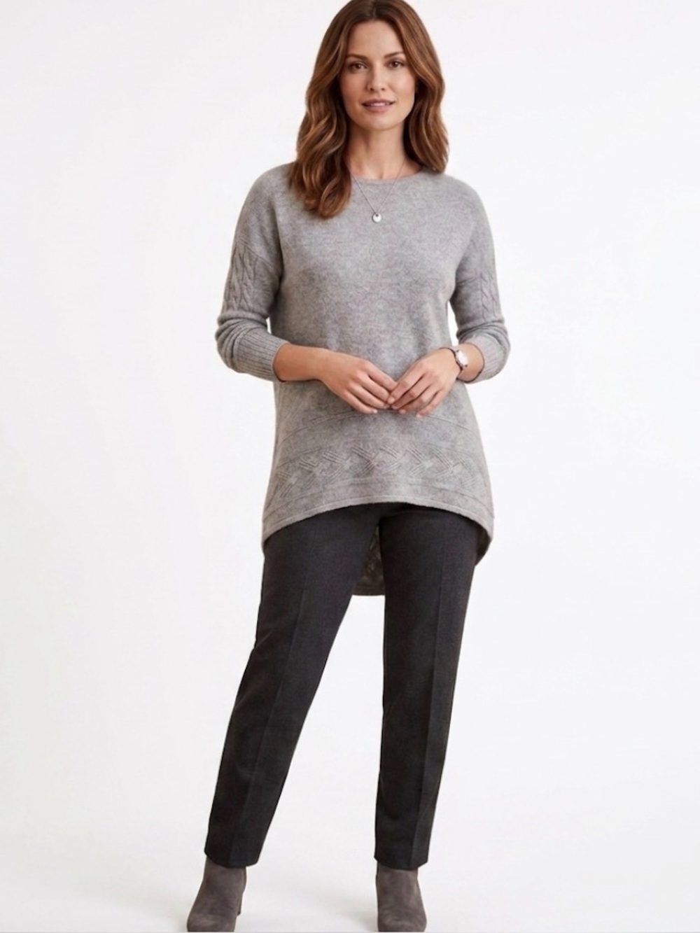 Neiman Marcus Gray Knit Sweater 100% Cashmere